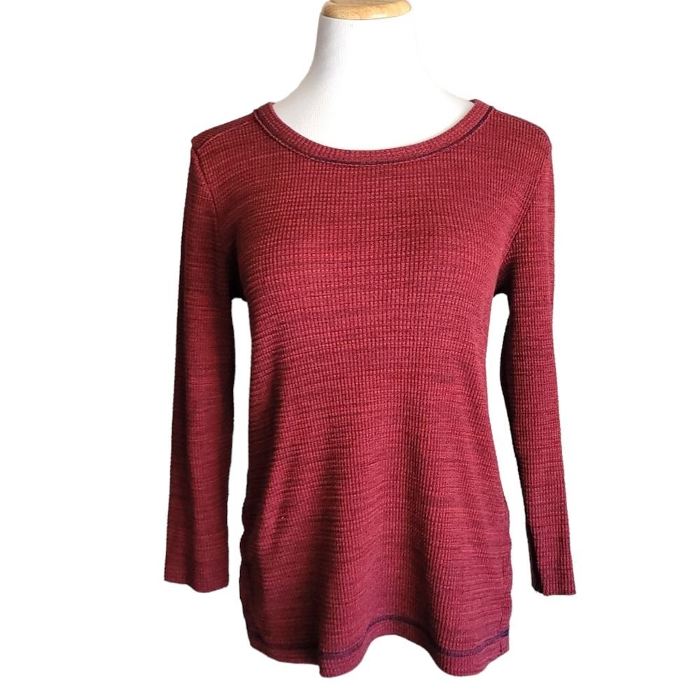 Madewell Burgundy Waffle Knit Thermal 3/4 Sleeve Womens Medium E5713